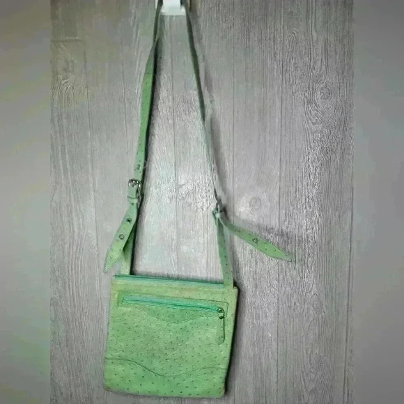 DONALD J PlLINER green faux ostrach skin design crossbody adjustable straps. - Picture 1 of 10